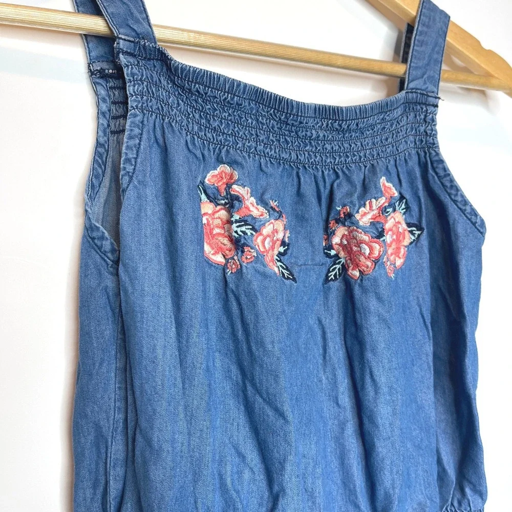 Justice Denim Jumpsuit Girls Size‎ 14 Blue Floral Drawstring Waist